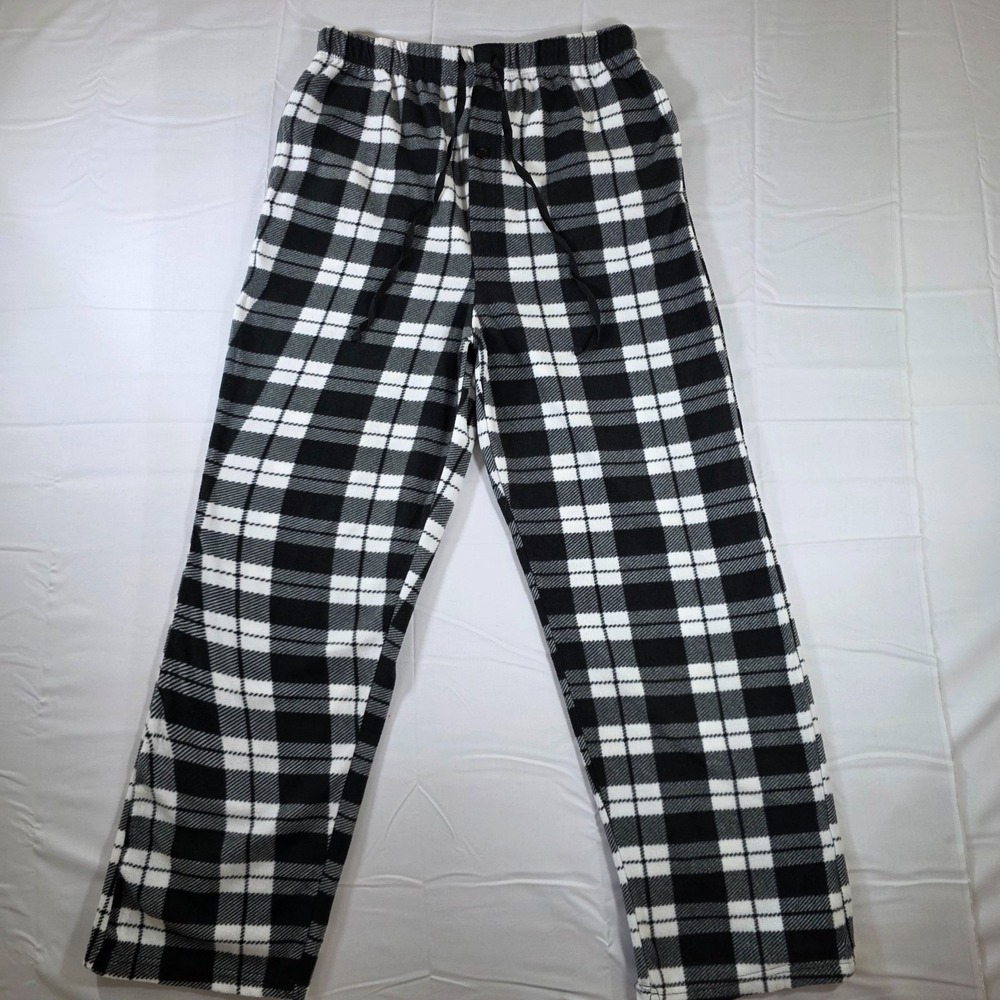 black and white plaid fleece lounge pants size large